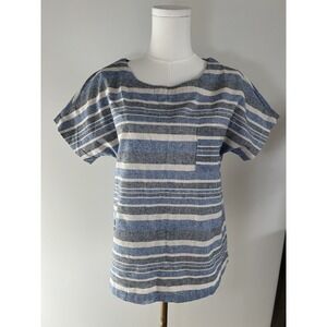 Women's‎ Linen Lux Blue Striped Short Sleeve Blouse Size XS Pocket